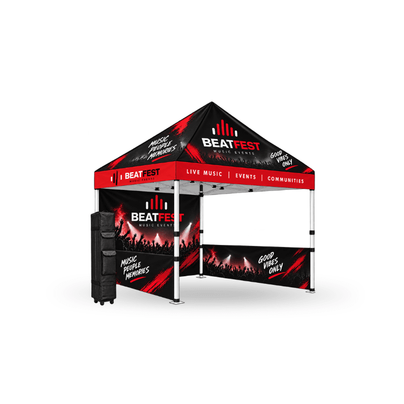 custom tent including aluminium frame and wheel carry bag full wall and half walls