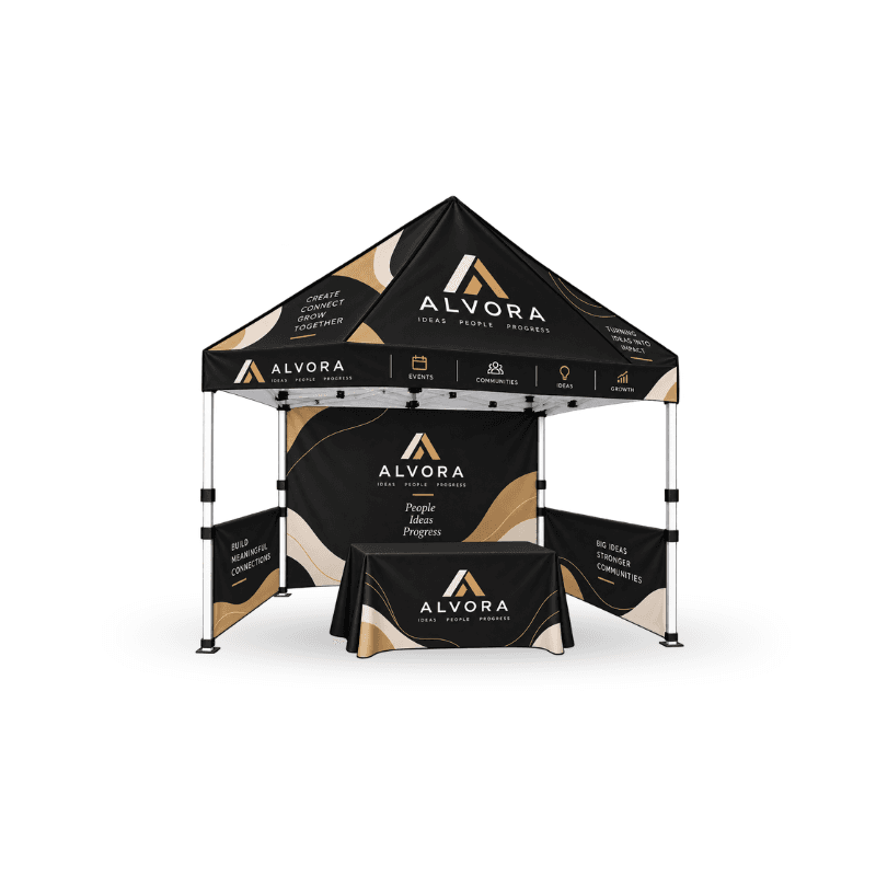 custom tent including aluminium frame and wheel carry bag full walls , 2 half walls and table cover