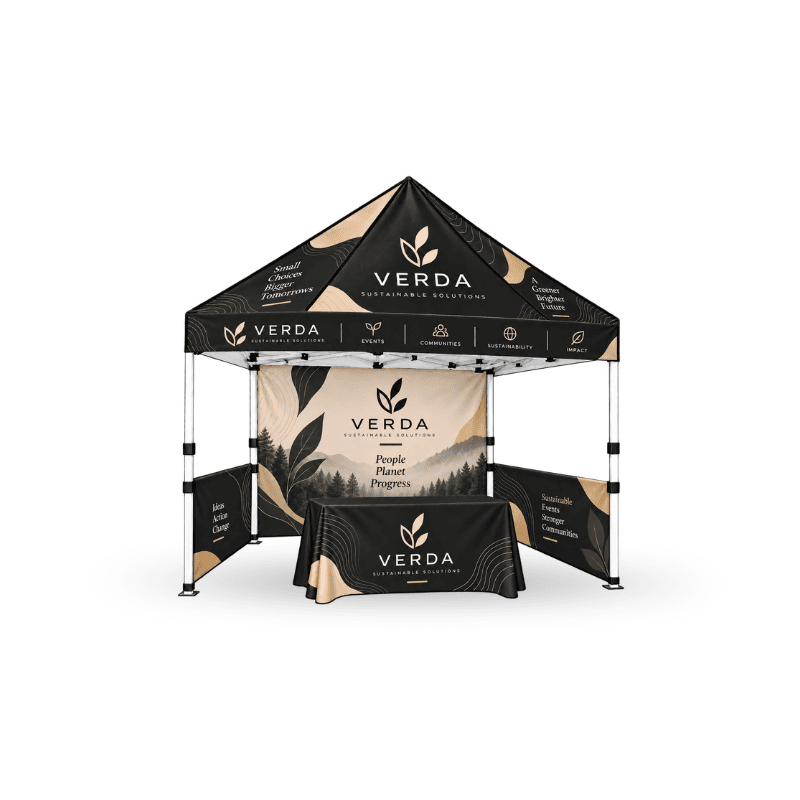 custom tent including aluminium frame and wheel carry bag full walls , 2 half walls and table cover