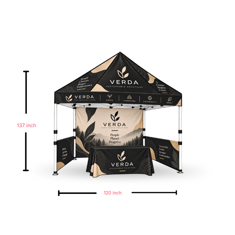 custom tent including aluminium frame and wheel carry bag full walls , 2 half walls and table cover