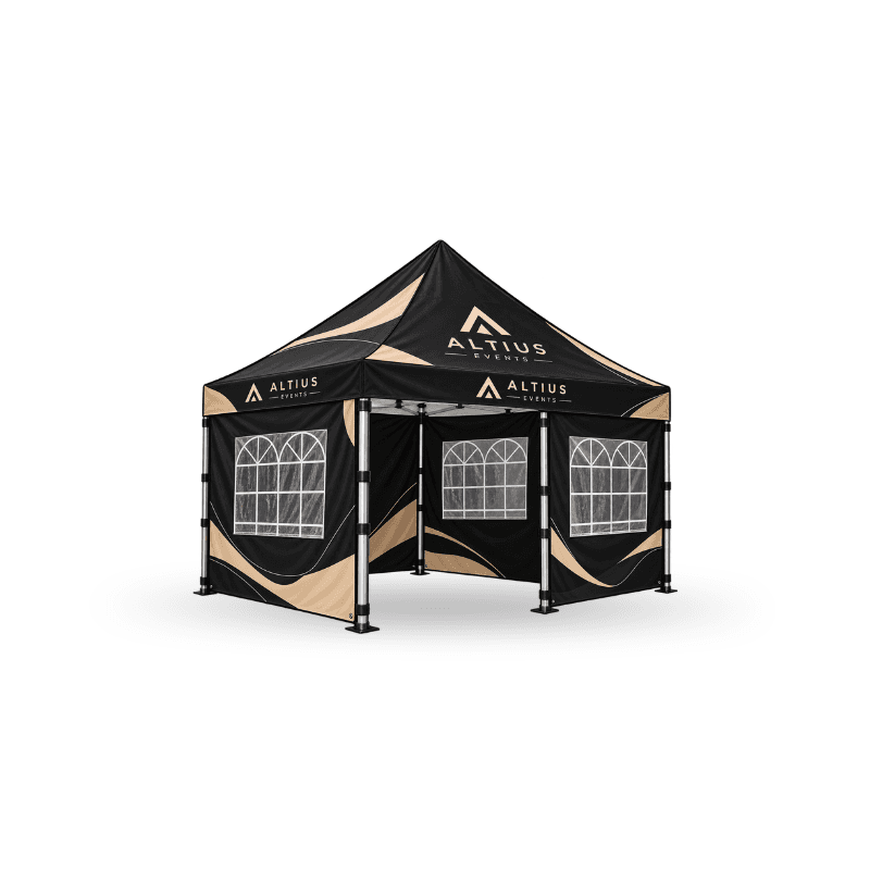 custom tent including aluminium frame and wheel carry bag, with roman window