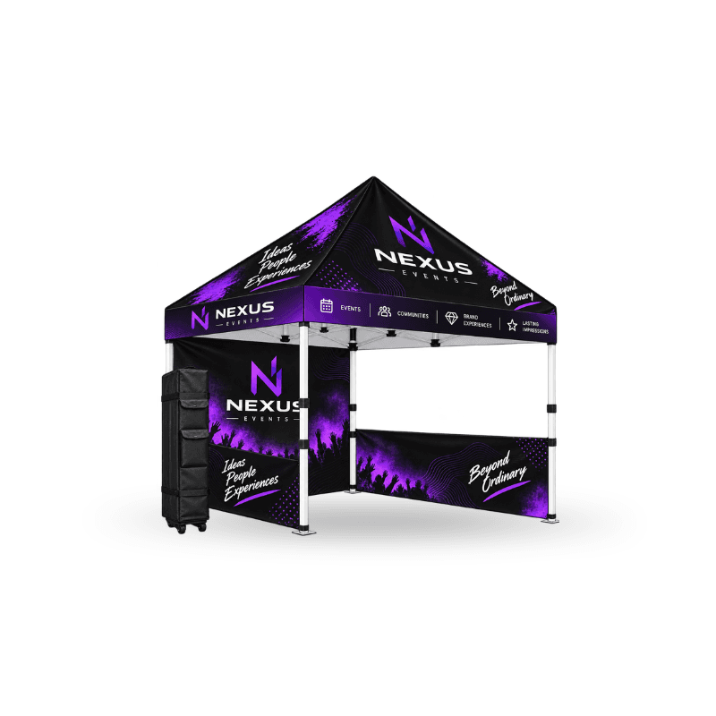 custom tent including aluminium frame and wheel carry bag full wall and half walls