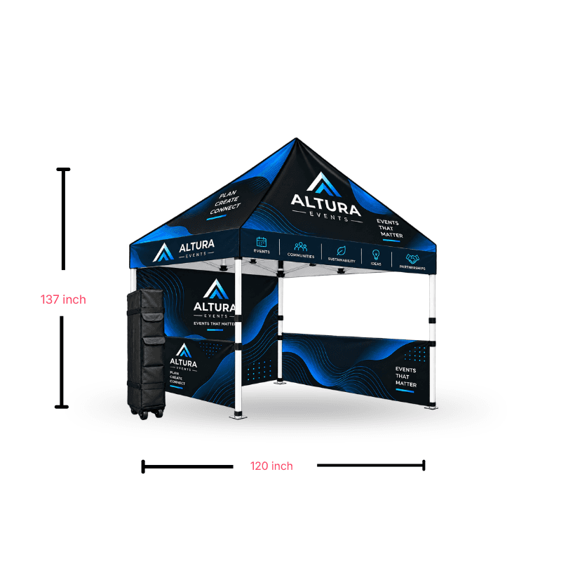 custom tent including aluminium frame and wheel carry bag full wall and half walls