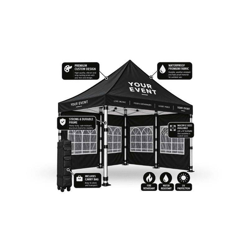 custom tent including aluminium frame and wheel carry bag, with roman window